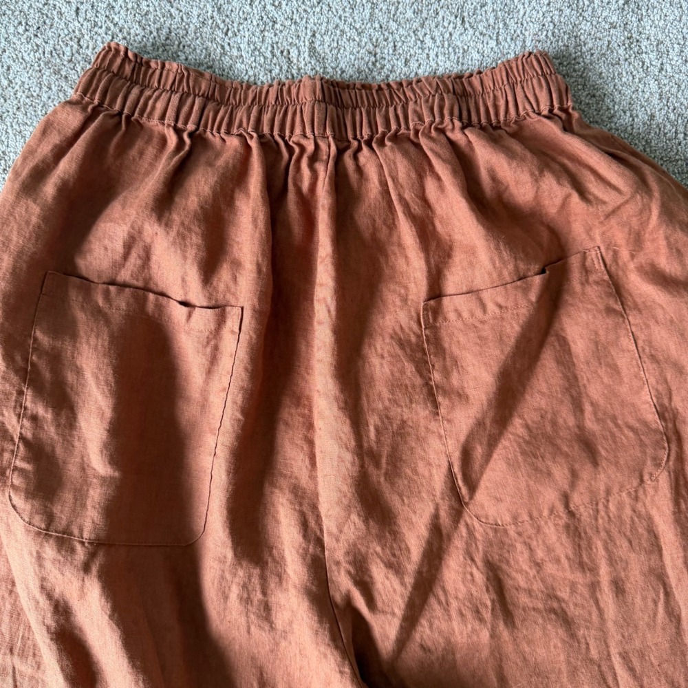 Buykud 100% Linen Brown Harem Style Pull On Pants W/ Drawstring & Pockets XL NEW - Picture 4 of 6